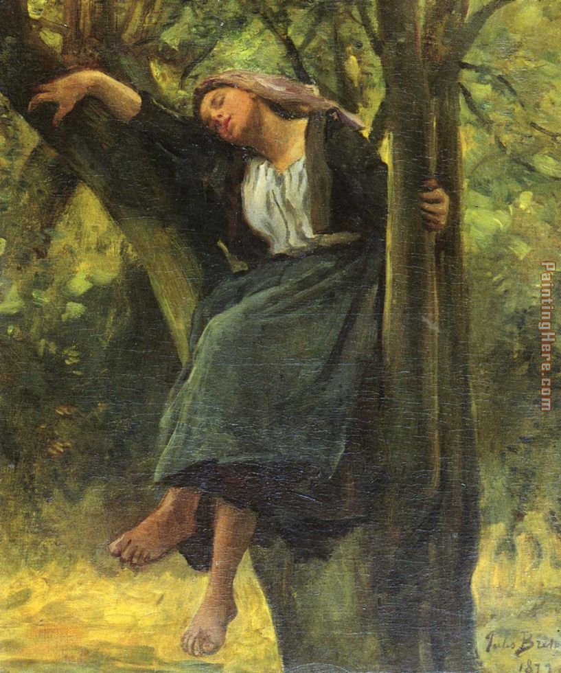 Asleep In The Woods painting - Jules Breton Asleep In The Woods art painting